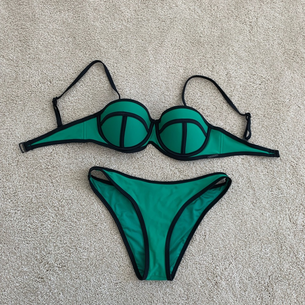 Two piece green/black swimsuit